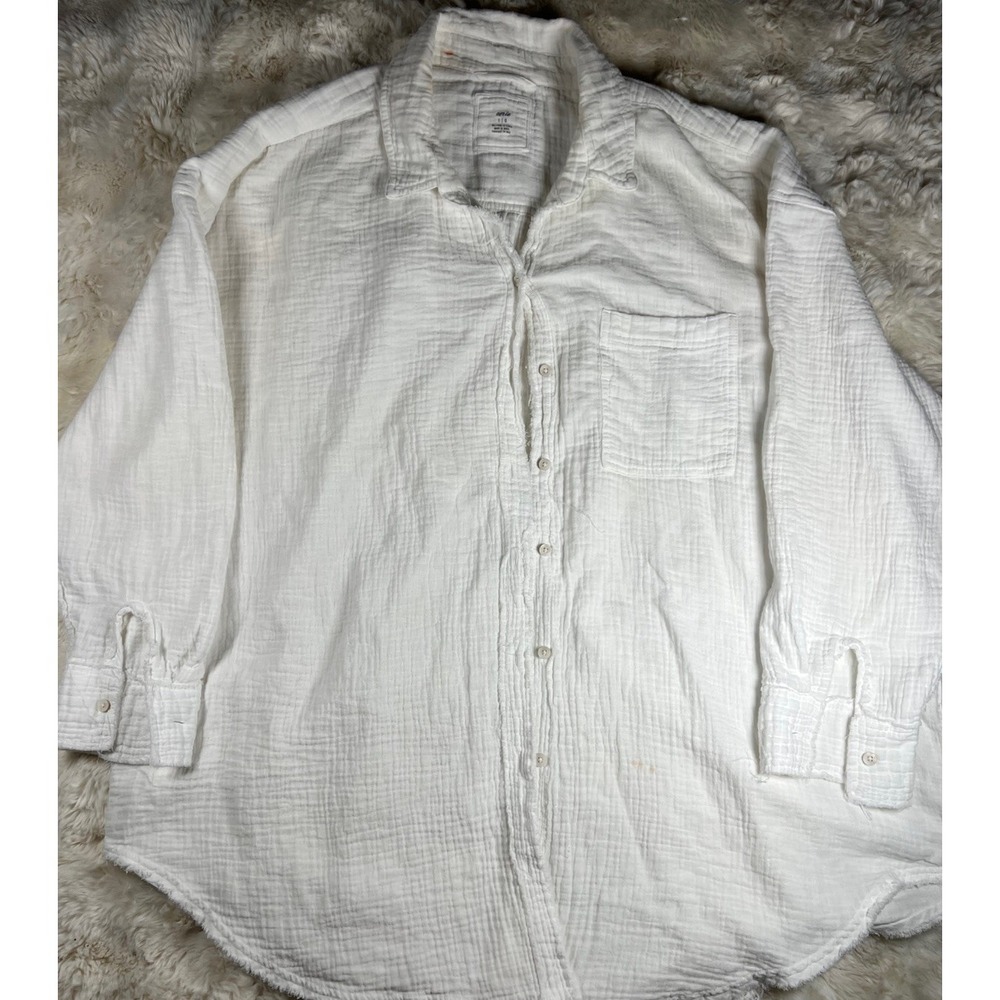 Aerie Oversized Gauze Cotton Button Up Shirt Top White Pocket Size L A6